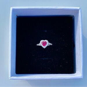 Mejuri 925 Sterling Silver SK9 Diamond Ring With Elegant Heart-Shape Ruby